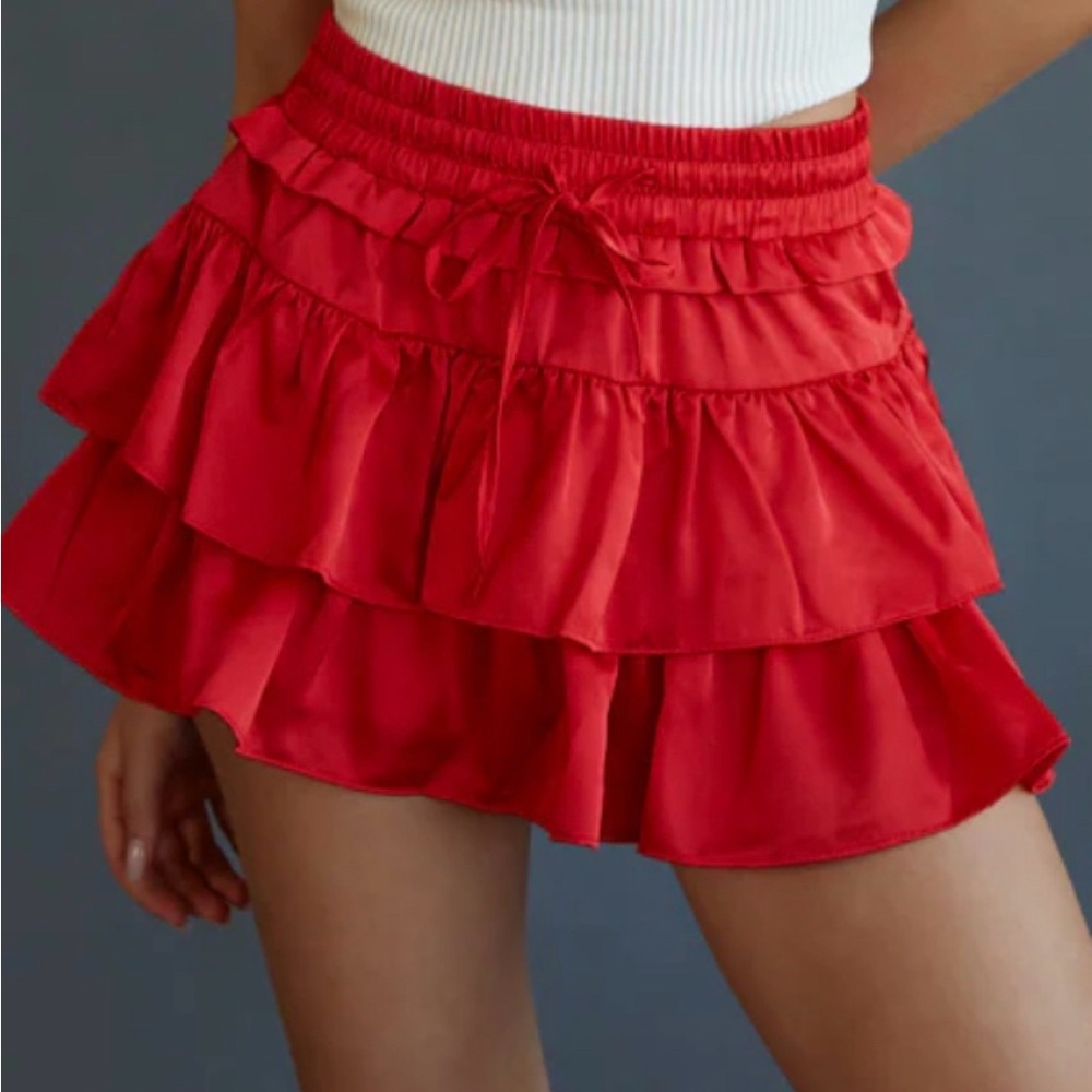 American Threads Red Ruffle Mini Skirt